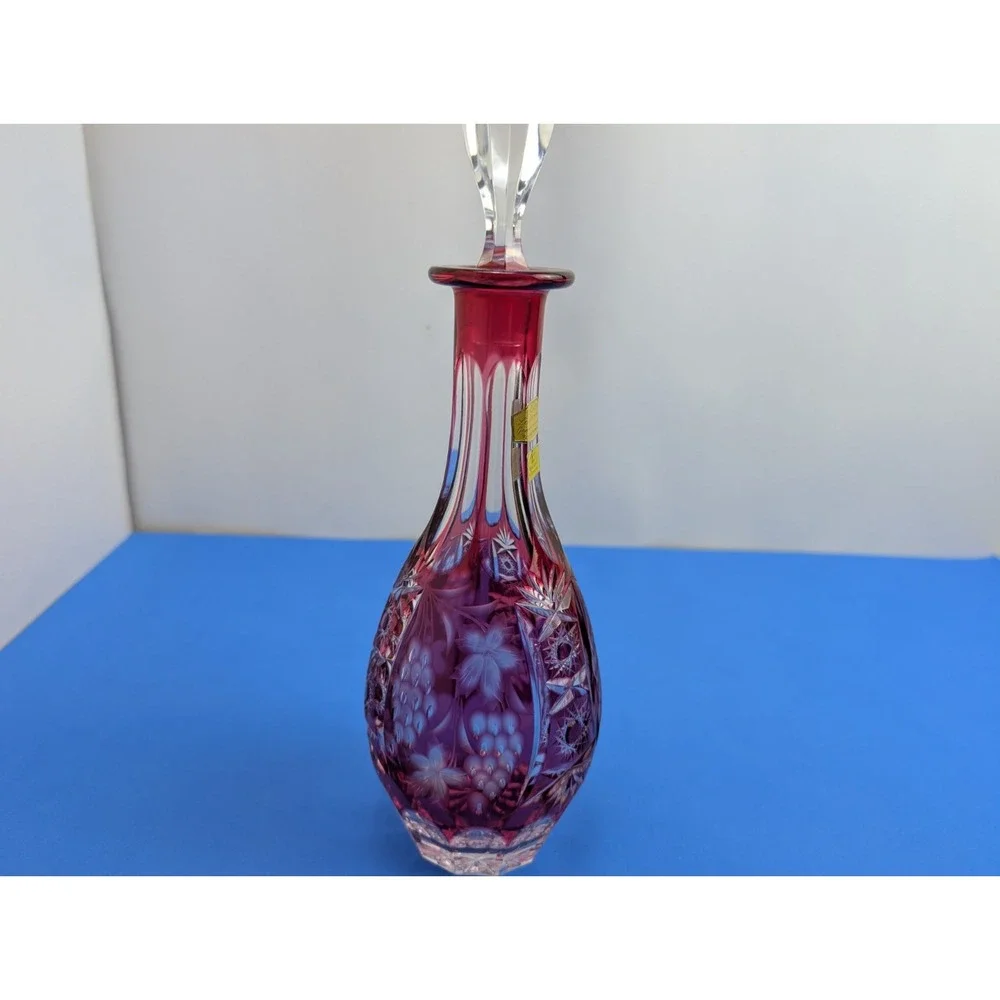 Nachtmann Pink Cranberry Starburst Cut to Clear Crystal Decanter Bavaria Germany